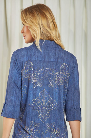 ONE UP - Camisa Chemise Swa Fluity Jeans Azul